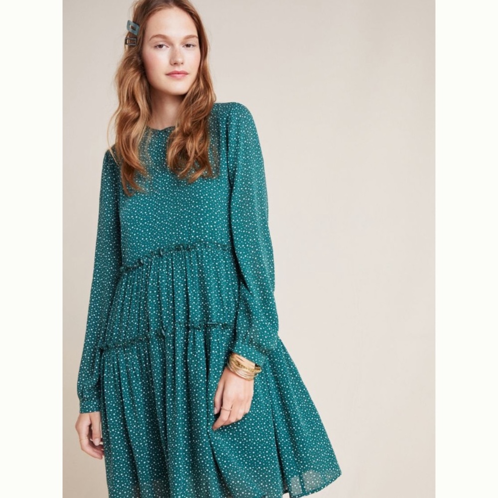Anthropologie Maeve Esther Green Tiered Tunic - M
